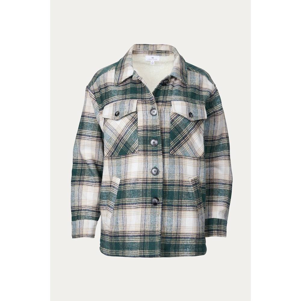 NEW URBAN DAIZY checked sherpa-lined shacket in teal blue